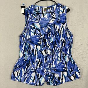 Sere Nade New York Womens Sleeveless Ruffles Pullover Blouse Blue Plus Size 2X